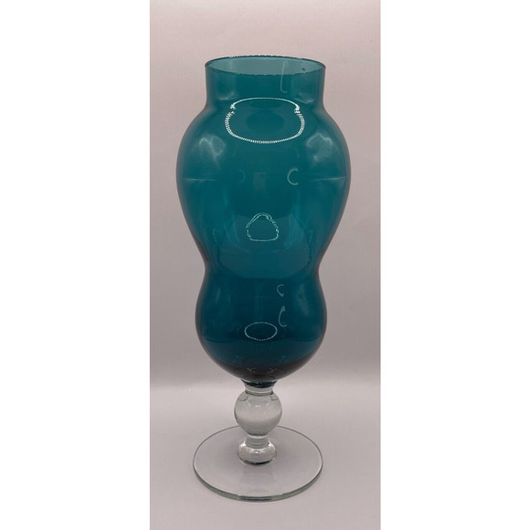 Vintage Handblown Blue Footed Vase Art Glass - Picture 7 of 10